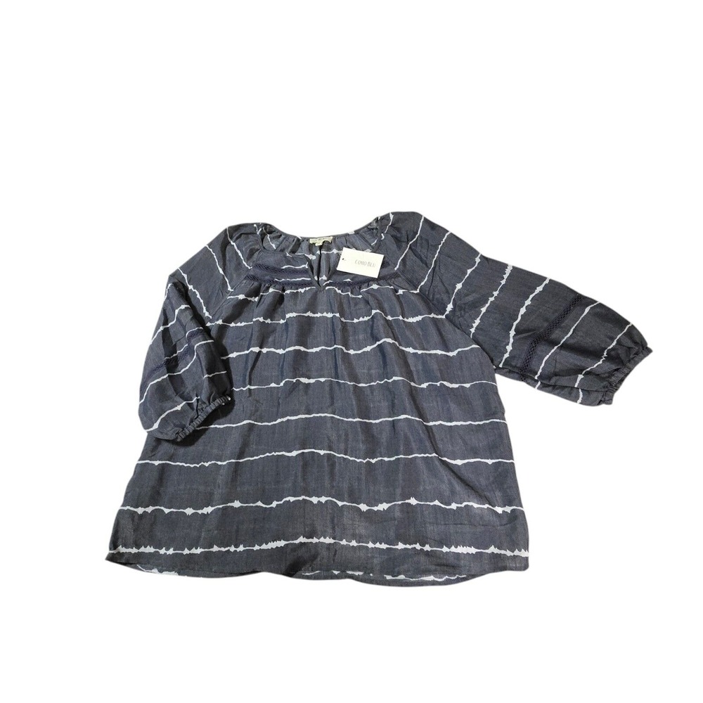 Plus Size 2X Womens Como Blu‎ Gray Strip Tye Dye Puff Sleeve Blouse Top Flowy